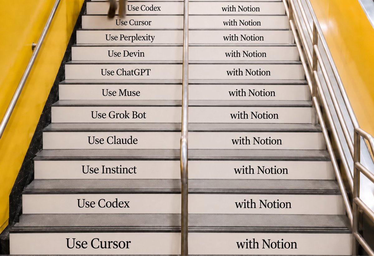 Johnsjawn's tweet photo. Notion and Friends ad concept. Should we run it? Also kicking around an event to bring them all together - which ones would show up? https://t.co/I5Xb7Ymdao