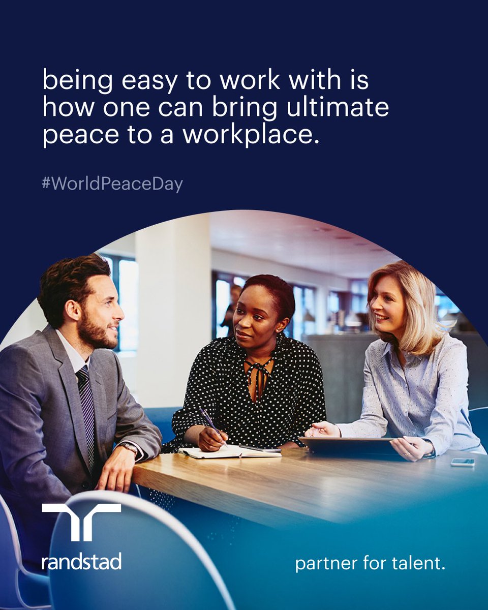 RandstadIndia's tweet photo. Peace at work starts with how we work with each other.

Being collaborative, respectful, and easy to work with can make every workplace a little more peaceful.

#workplacewellbeing #workplaceculture #positiveworkplace #workplaceharmony https://t.co/cGlcNdaw4n