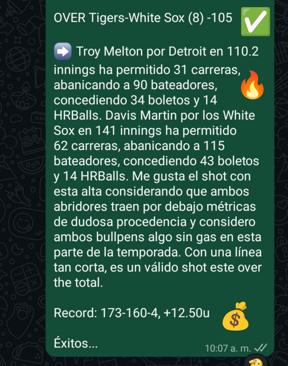 BetIcebreaker's tweet photo. #MLB Resumen 20/09/26

⚾️ OVER Cubs-Reds (9,5) -120 ✅
⚾️ OVER Tigers-White Sox (8) -105 ✅

HUBOOO Dupleta ganadora para los afiliados, cuota +257 💰💰 Taquilla dominical en la pelota 💪🏻🔥

Asesorate por el +584121493346

#Icebreaker 🔨 https://t.co/630GwwKMqo