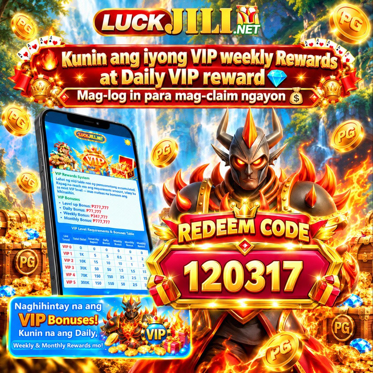 LuckJili_'s tweet photo. ��🎁 Bonus Redeem Code Ngayon: 1️⃣2️⃣0️⃣3️⃣1️⃣7️⃣ 

🔥 IPINAMAHAGI NA ANG VIP WEEKLY REWARDS SA IYONG ACCOUNT
💰 Mga gantimpala hanggang ₱127,777! 🏆
🎁 Kunin ang Iyong lingguhang VIP Rewards NGAYON https://t.co/PGSDLRnDyI