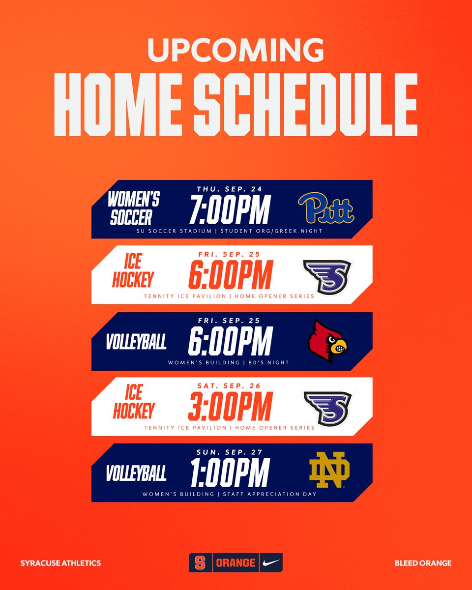 CusePromos's tweet photo. A big week at home β especially on the ice! ππ
Catch @CuseIce at Tennity Ice Pavilion this Friday night and Saturday afternoon for its HOME OPENING SERIES!
#LetsGoOrange https://t.co/H9OfjPlkUk