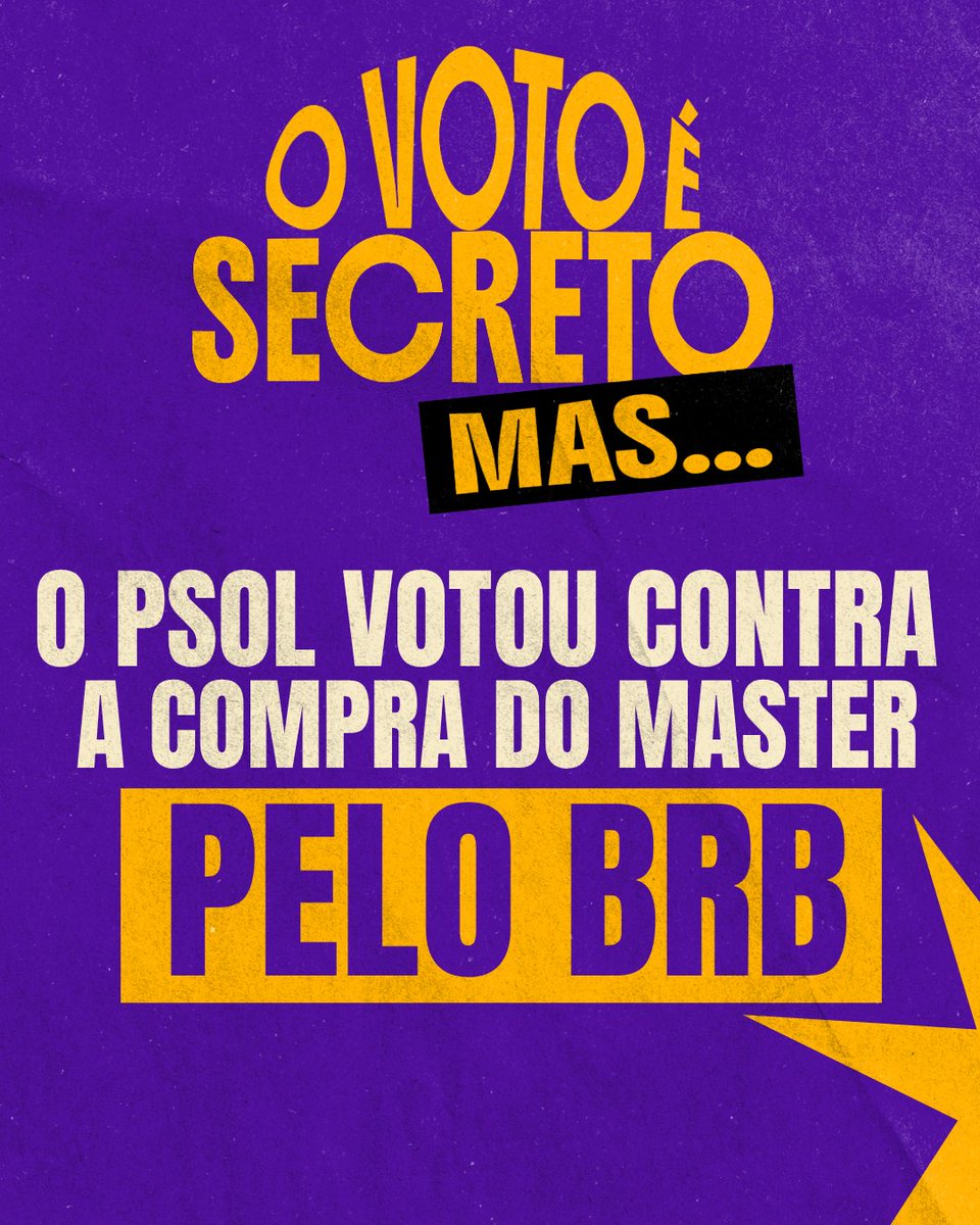 psol50df's tweet photo. O voto é secreto, mas…

Foi o PSOL que enfrentou, desde o início, o esquema envolvendo o Banco Master e o BRB, denunciou o orçamento secreto e encabeçou o fim da escala 6x1 no congresso. Vote 50, vote PSOL! https://t.co/gkZUEZBZHC