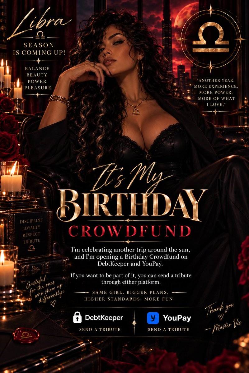 VictoriaNightin's tweet photo. Libra Season is here! You know what that means... crowdfund time! @DebtKeeper 
https://t.co/m4ULd0eWdt

and @youpay 
https://t.co/UuZxbWDES5 https://t.co/7e7Qzj5svY