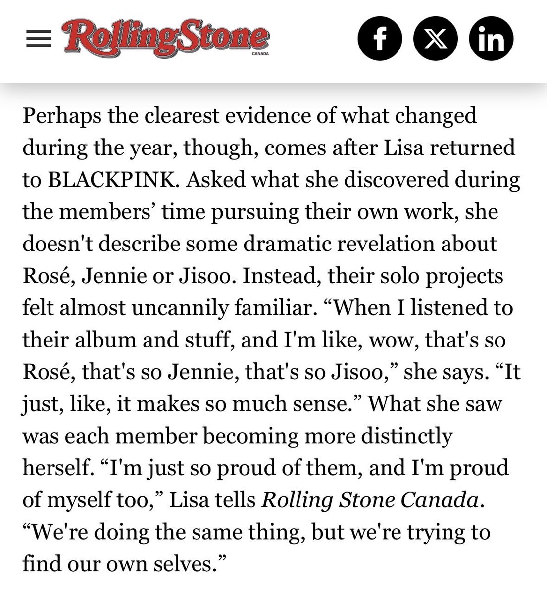 blinksunitedtwt's tweet photo. #LISA about @BLACKPINK’s solo projects 

“When I listened to their album and stuff, and I’m like, wow, that’s so #ROSÉ, that’s so #JENNIE, that’s so #JISOO. It just, like, it makes so much sense. I’m just so proud of them, and I’m proud of myself too. We’re doing the same thing, but we’re trying to find our own selves.”

#블랙핑크 #BLACKPINK