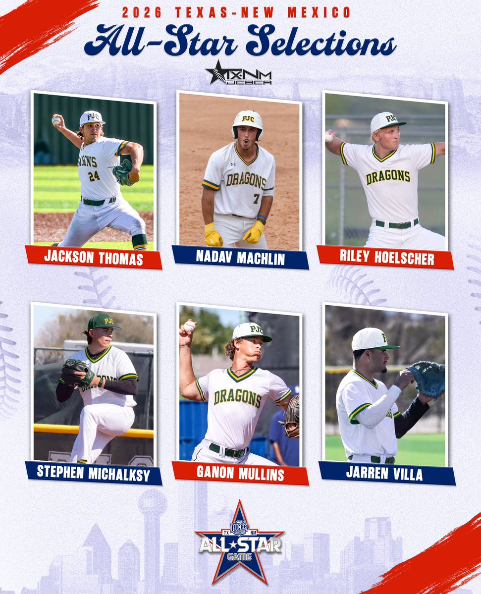 PJCBaseball's tweet photo. Congratulations to our six Drags who represented us at this year’s TXNMJC All-Star Games at DBU!
#PJCbaseball #BuiltDifferent #BurnEm https://t.co/HBg7JqDZUI