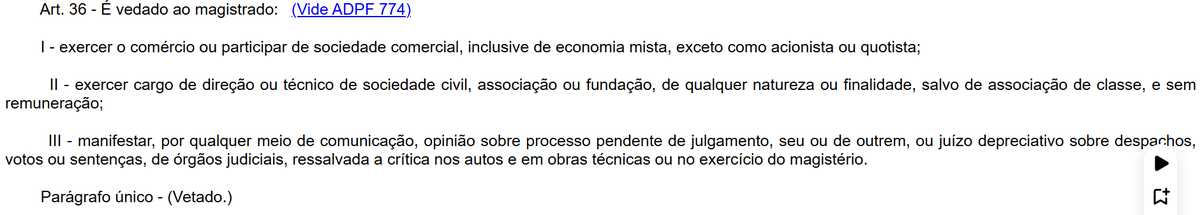 edilsonstutzadv's tweet photo. Porque o CNJ não faz nada? a LOMAN (Lei Orgânica da Magistratura Nacional) proíbe expressamente que juízes manifestem opinião sobre processos em andamento, seja por meio de veículos de comunicação (como jornais e entrevistas) ou redes sociais. Essa vedação está prevista no artigo 36, inciso III, da Lei Complementar nº 35/1979 (LOMAN), vejamos: