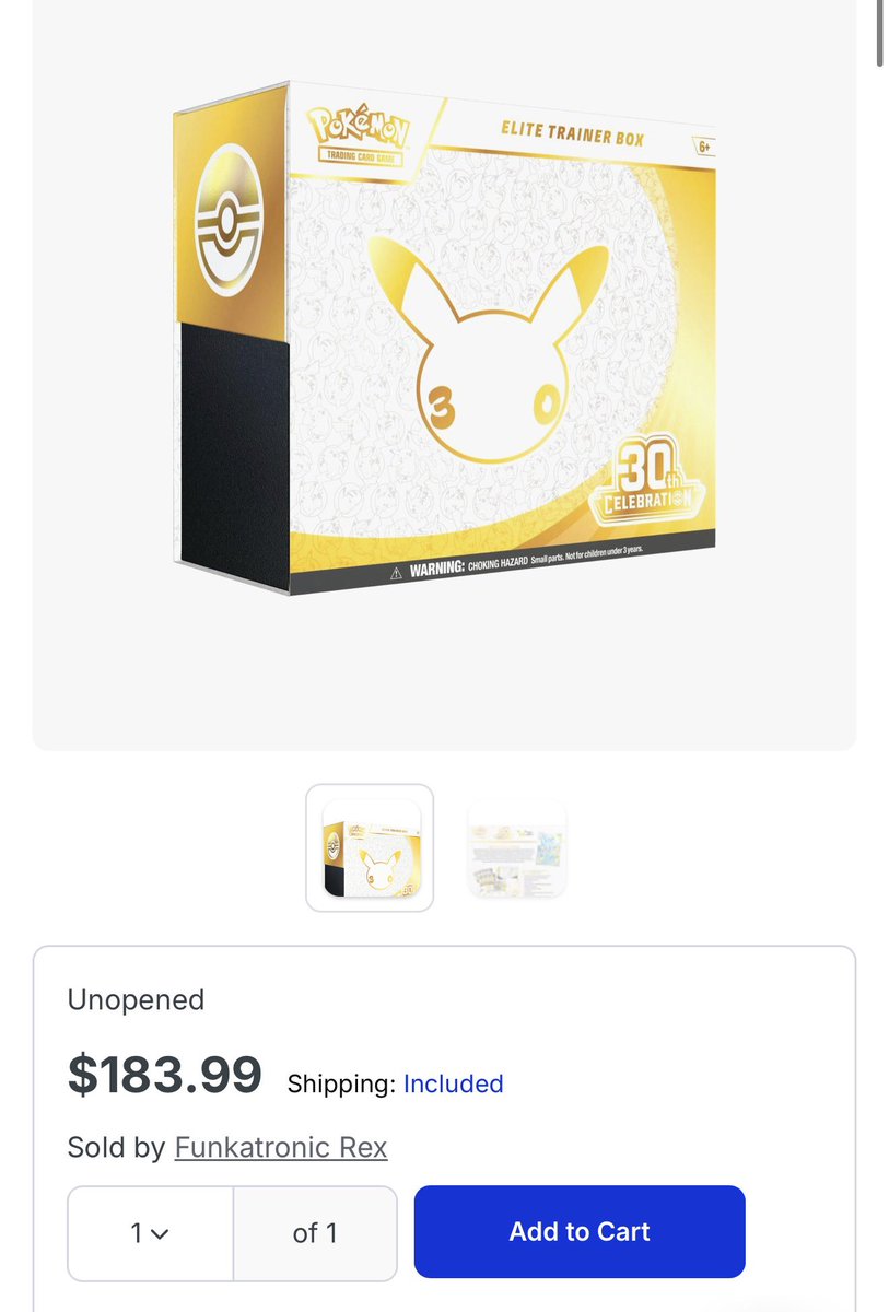 BestPokemonDeal's tweet photo. Pokémon 30th ETB check-in:

MSRP: $49.99

TCGplayer lowest listed: $184

All time low on TCG: $148.30

That’s still 3.5X MSRP

And at market price you’re paying roughly…$20.40 PER PACK 😭 https://t.co/IIzcAzkykn