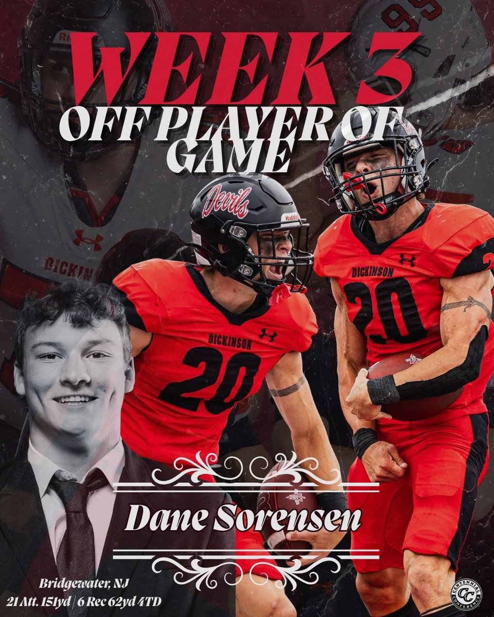 DCRedDevilFB's tweet photo. Week 3 Players of the Game
Defensive POTG: Sean Couvertiere (Knoxville, TN)  3 Tot Tak, 1 Bru, 1 INT Offensive POTG: Dane Sorensen (Bridgewater, NJ) 21 Att, 151 yds 6 Rec, 62 yds, 4 TD Freshman POTG: Istvan Szecscei (Salisbury, CT)
#ForksUp #MachineMentality #WalkThroughTheSmoke https://t.co/Z1iJyJdcLc