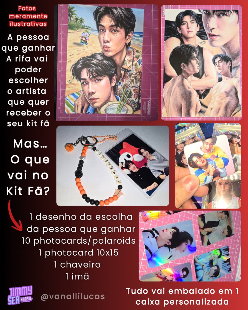 JimmySeaBR's tweet photo. 😋 • FOOD SUPPORT JIMMYSEA/IWASY 🔫🌶

#jimmyyjp #sea_tawinan #jimmysea #iwillawayssaveyou

Como todos sabem, as gravações de I Will Aways Save You já começaram e, em parceria com outras fanbases da LATAM, decidimos  enviar apoio alimentar para os rapazes e a equipe.

Para arrecadar fundos, estamos fazendo uma RIFA MUITO ESPECIAL e o prêmio é um Kit fã feito pelo desenhista/ilustrador Lucas Vanalli e o ganhador poderá escolher de qual artista deseja que seu kit seja! 

🎟️ Valor por número: R$ 10,00

🏆 Prêmio: 1 kit fã contendo 1 desenho feito pelo Lucas (do artista que o ganhador escolher), 10 photocards/polaroids, 1 photocard 10x15, 1 chaveiro e 1 imã.

📅 Sorteio: 12/10

💸 PIX: 9190980877077 (Ana Patricia - Mercado Pago)

Para participar é super simples!
Basta realizar o pagamento no pix acima e enviar o comprovante junto com o número escolhido na nossa DM.

Cada contribuição nos ajuda e faz diferença na preparação de tudo com cuidado e carinho!