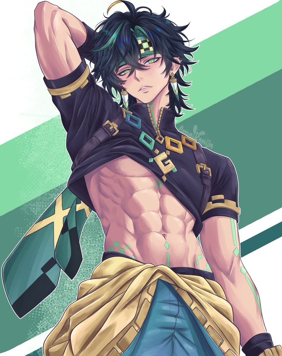 DecayedUsagi's tweet photo. Have a snack in the form of Kinich from Genshin impact 🩷✧٩(ˊωˋ*)و✧

Does this fanart count as nsfw or sfw?
#fanartㅤㅤㅤㅤ #GenshinImpactㅤ https://t.co/AyzUhM9V2a