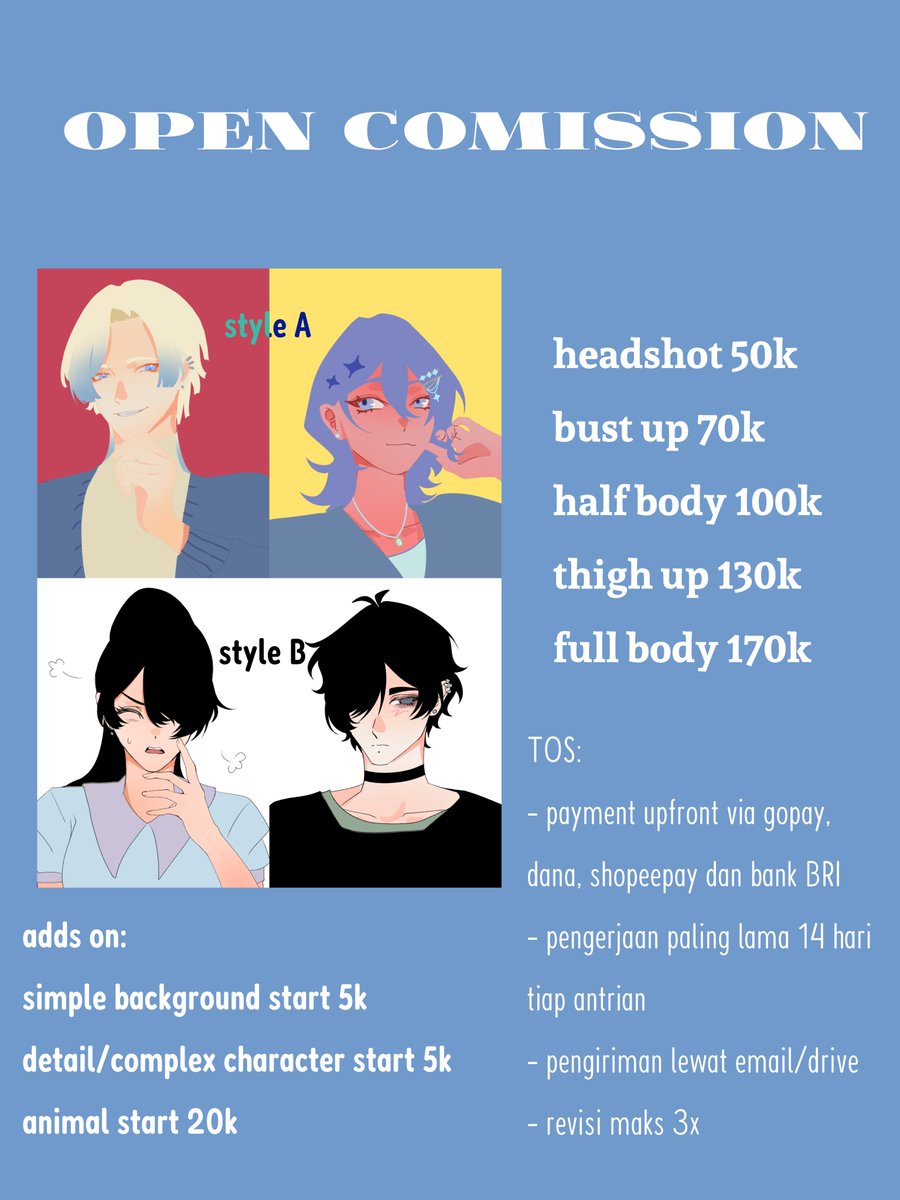 nyansha_'s tweet photo. [OPEN C0MISSION]

↻+♡ appreciated!!

Haiii aku open c♡mission dengan discount couple! Kindly hit my DM jika tertarik atau ada yang ingin ditanya ya! Rt and like appreciated 🫶🫶

Untuk info lebih lanjut bisa dilihat di carrd saya ya!
https://t.co/asZYd9ljDf

(1/2)

#artidn https://t.co/boonmKkDtY