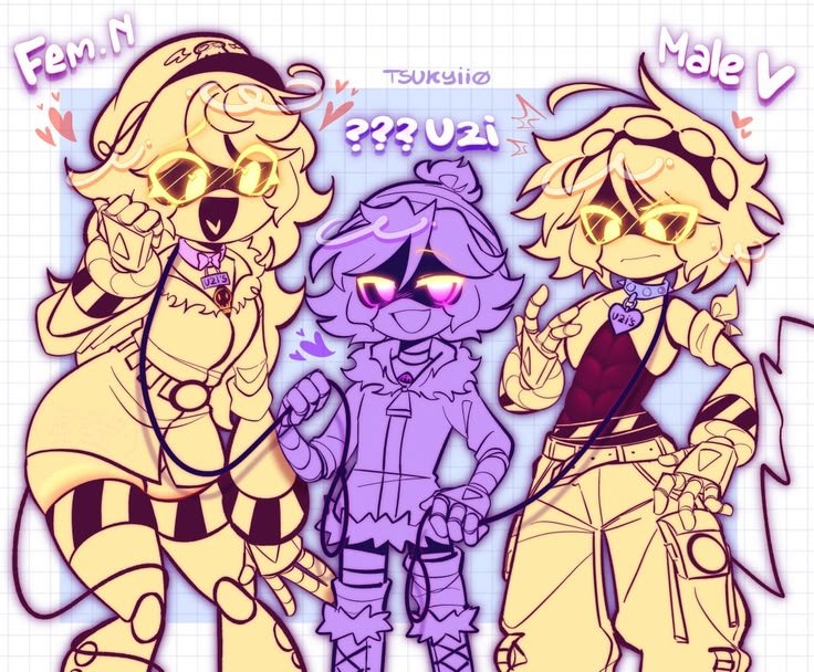 MathewMarknt80's tweet photo. “Three personalities, one unforgettable trio. 💜💛”

( Art done by @tsukyiio )
.
.
.
#murderdrone #murderdronefanarts #OCart #itsnotmywork #artistontwitter https://t.co/OCXu6XB57k