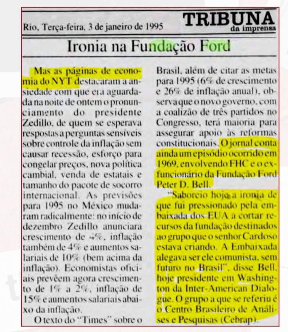 kimpaim's tweet photo. @victorosaraiva Foi tão acidental que Peter Bell falou com o NYT na posse de FHC que ele fez um presidente quando enfiou dinheiro no FHC em 1969 pra fundar o Cebrap com dinheiro da Fundação Ford, mesmo o establishment dos EUA sendo contra.

Tu é uma comédia, um desinformado burro pra cacete. https://t.co/xdSndSKPsF