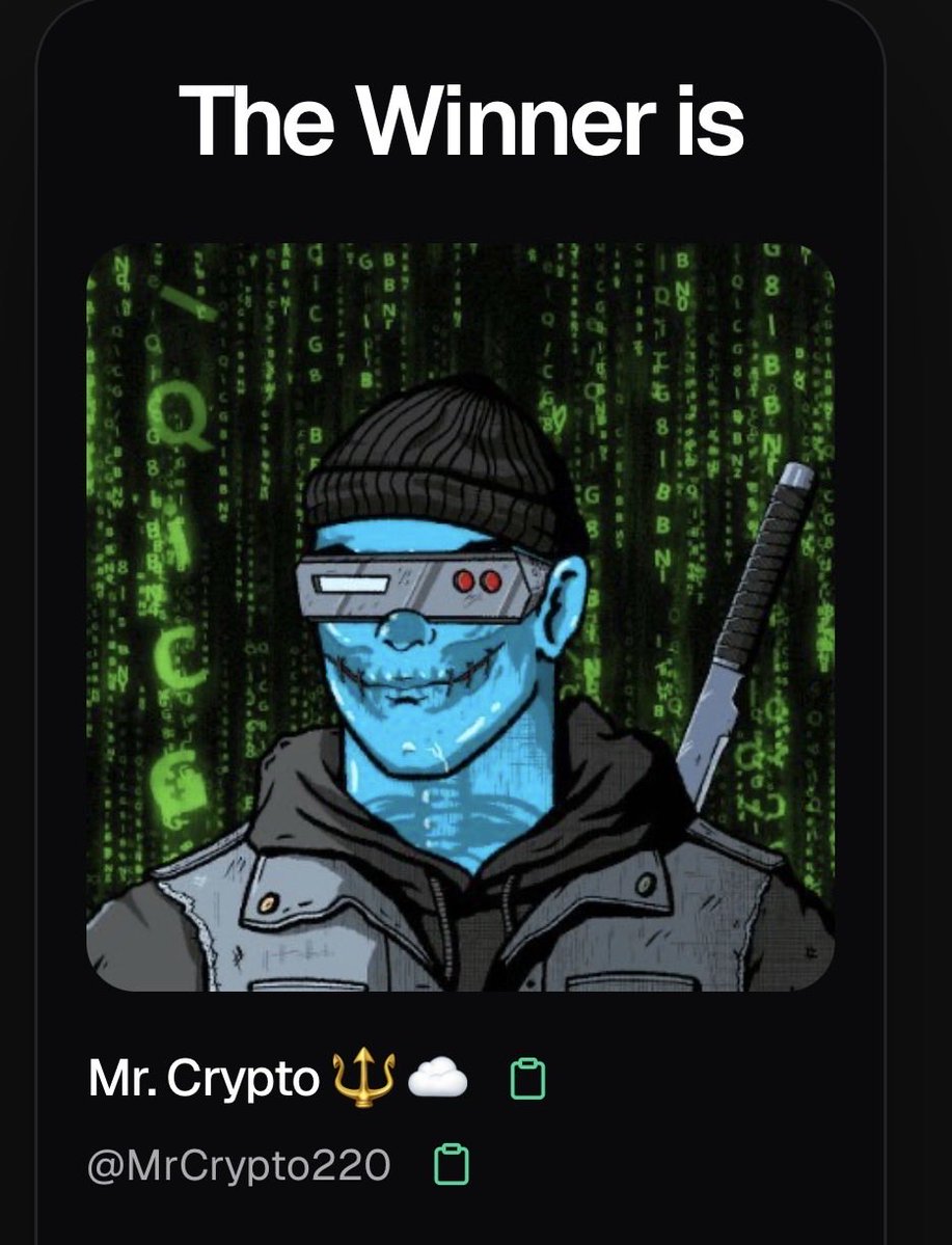 ChadzOnHBAR's tweet photo. 🏆 Winner VIP Pass @MrCrypto220 
✅ Please DM @ChadzOnHBAR https://t.co/ef2C8wPTsM