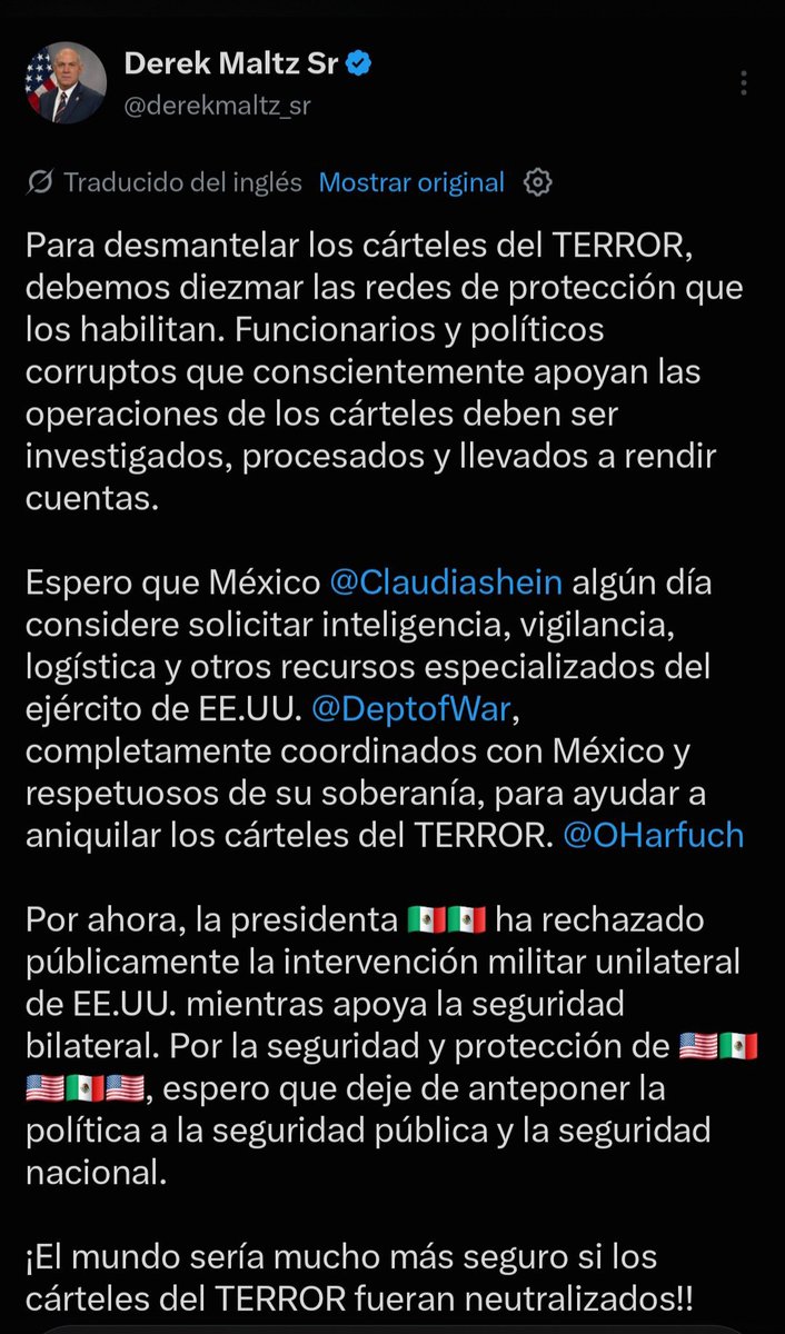 SoledadDurazo's tweet photo. 🚨🇺🇲🇲🇽El ex jefe de la DEA, Derek Maltz, dijo que para desmantelar al crimen organizado se deben debilitar las redes de protección que benefician a los criminales. 

Con información de @azucenau. https://t.co/V7tshKeirM
