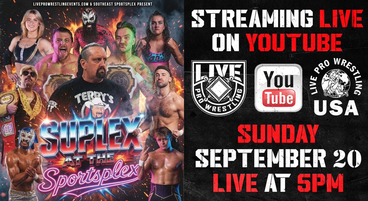 LIVEpwevents's tweet photo. We’re going LIVE at FIVE from the Southeast Sportsplex!

Feat:
@THETOMMYDREAMER
@liviyahpw
@bigtroubleBB
@numberone_dojo
@LILMEANKATHLEEN
@LoveDoug_
@TJCWrestling
@DjPowersWrestle
@SBakabella
@ChanThomasPro
@alternative_ag
@WavesandCurlstt &amp; more!

https://t.co/vHIM5NjS4H https://t.co/xBYzTsjXOG