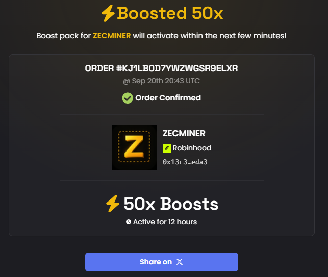 ZECminerRH's tweet photo. While we hunt for our first Zcash block, we’ve secured additional boosts to bring more eyes to ZECMINER. 🟨

Once the block is mined, it will automatically trigger an estimated $1,800 buyback and burn. Seeing the full system work publicly should build serious trust.

The early adopters are here before the proof. ⛏️