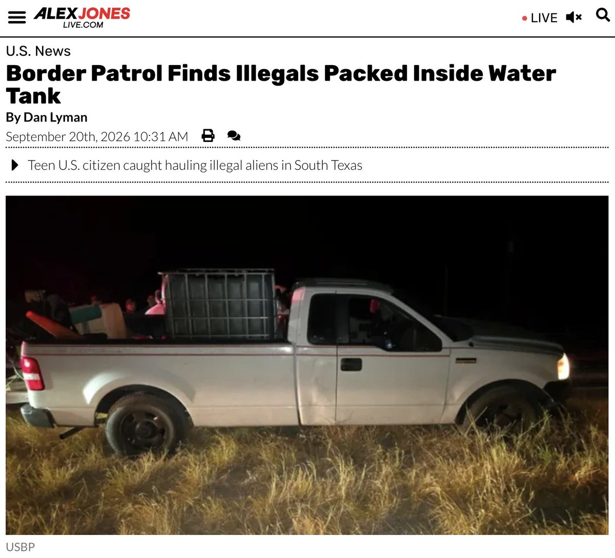 infowars's tweet photo. Border Patrol Finds Illegals Packed Inside Water Tank 

ғᴜʟʟ sᴛᴏʀʏ: https://t.co/oz8IKJ0ADy https://t.co/xbr0yccx9m