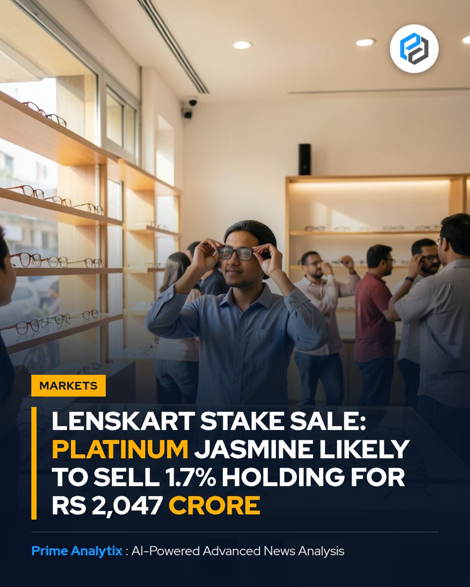 PrimeAnalytix's tweet photo. Lenskart Solutions faces a Rs 2,047 crore stake sale as Platinum Jasmine plans to divest 1.7% holding at a discount to current share price.

https://t.co/d2tPGGP6rd

#LenskartSale #PlatinumJasmine #Rs2047Crore #MarketConfidence #Investor #CorporateGovernance #StockMarket https://t.co/nmoWlqArj6