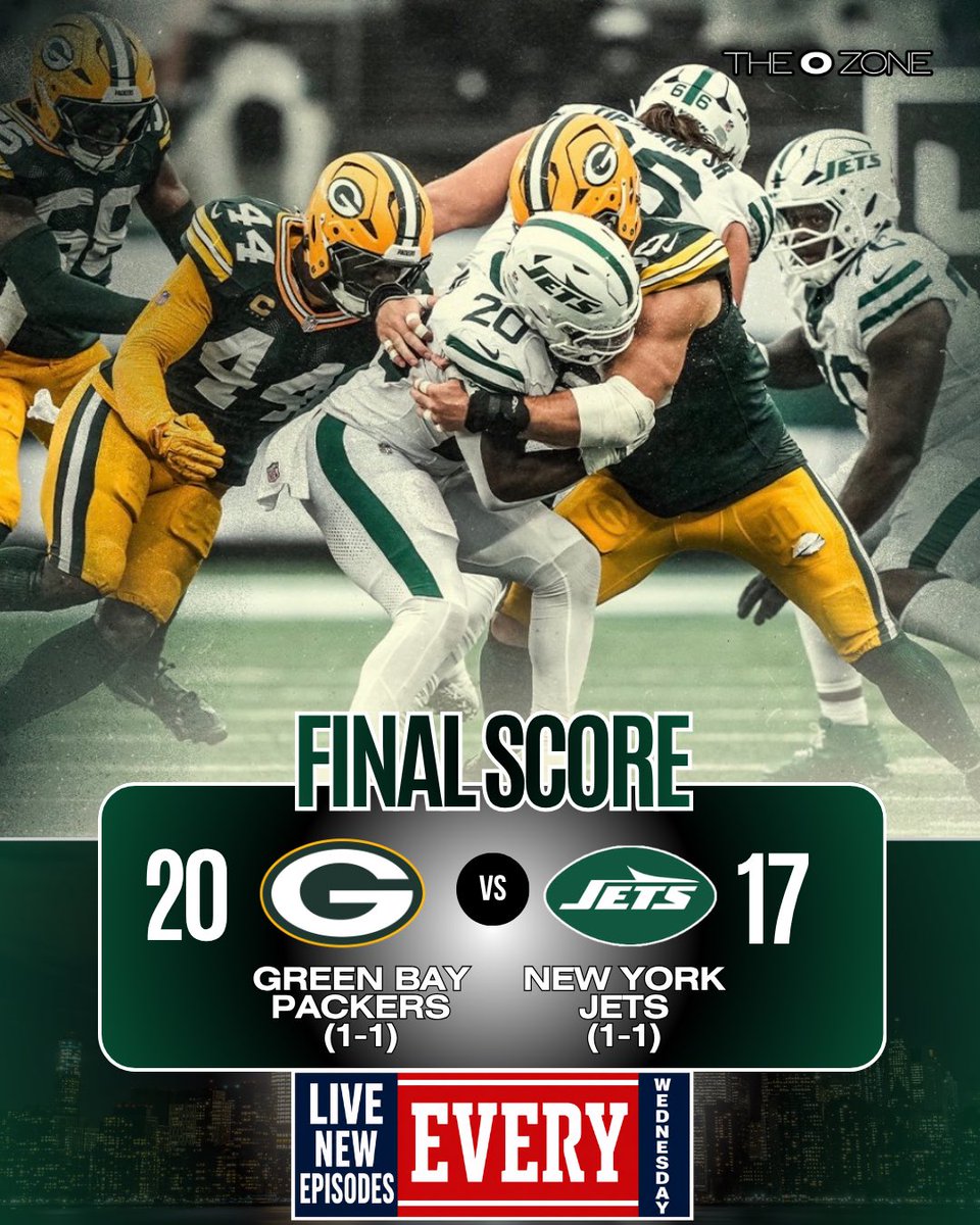 theOzoneshow's tweet photo. HEARTBREAKER AT METLIFE. 💔
The Jets carried a 17–7 lead into the fourth quarter but couldn’t finish the job. Green Bay scored 13 unanswered points and walked it off in overtime, handing New York a tough 20–17 loss.
#NewYorkJets #JetsNation #NFL #GreenBayPackers #NFLWeek2 https://t.co/CSLRIQVAeJ