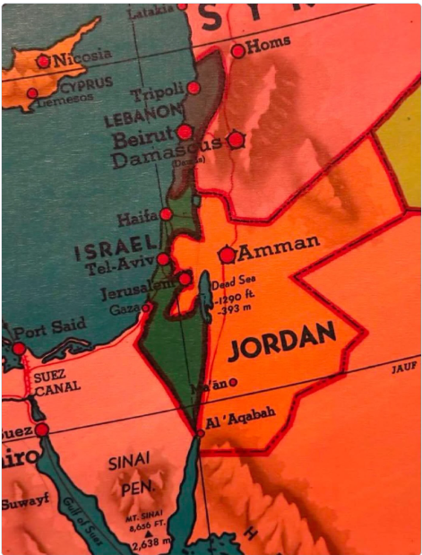 AvniItamar's tweet photo. Map from 1950: note how Judea and Samaria are part of Jordan, Gaza is part of Egypt, and there's no "Palestine" to be seen anywhere. Under a 19 year long Arab occupation, no one thought of creating a new Arab state called Palestine. https://t.co/7vQsveoUVv