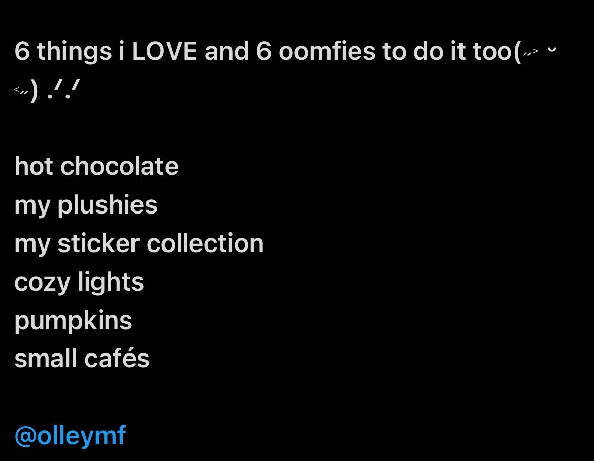 olleymf's tweet photo. 6 things i LOVE and 6 oomfies to do it too(˶˃ ᵕ ˂˶) .ᐟ.ᐟ

pokémon
carrots
baby cats
maple donuts
sleeping
my partner

@Angelzzcvtt @lovlyseraphine @caninekei @thecutest4eva @dearlcia @altairwhimsy /notforcing https://t.co/7zTP6UpOJ0