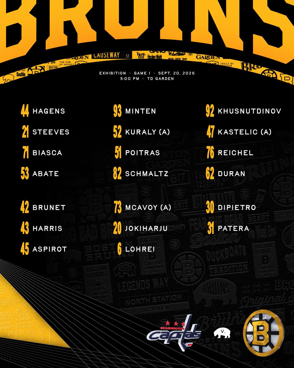 NHLBruins's tweet photo. Lined up for an exhibition tilt. https://t.co/Nq7VidHbrX