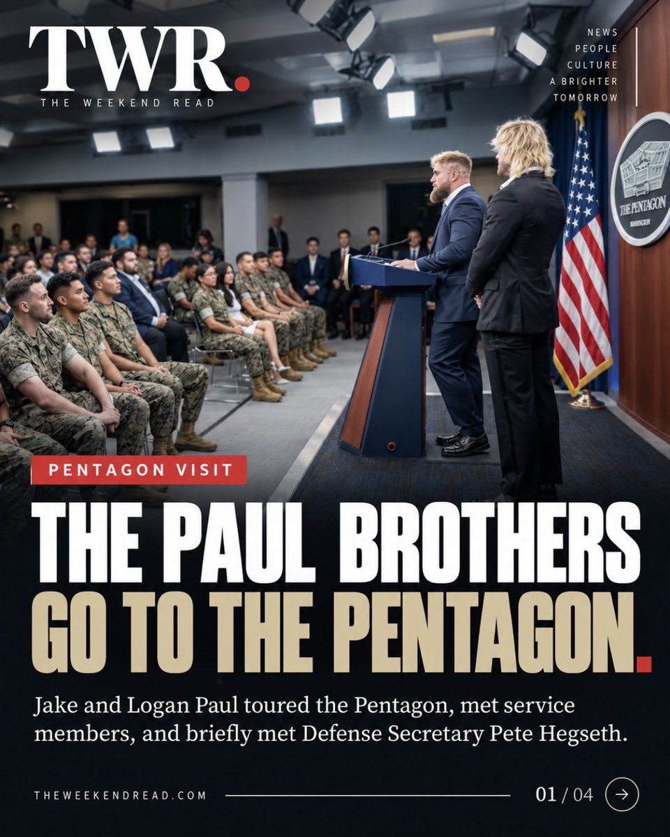 TheWeekendRead's tweet photo. The story is how institutions with traditionally formal communications strategies are adapting to an attention economy dominated by creators, athletes and personalities with enormous direct audiences.
#Pentagon #JakePaul #LoganPaul #Military #TheWeekendRead https://t.co/lAlyQJC0gI