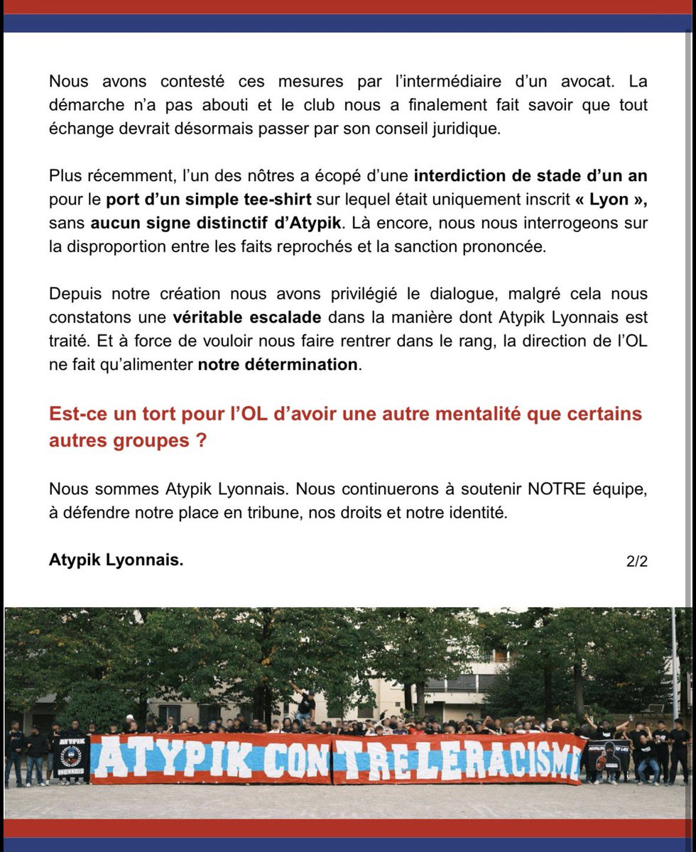 AtypikLyonnais's tweet photo. 19/09/2026 Stade fermé aux Atypik Lyonnais https://t.co/87yNyE1rm4