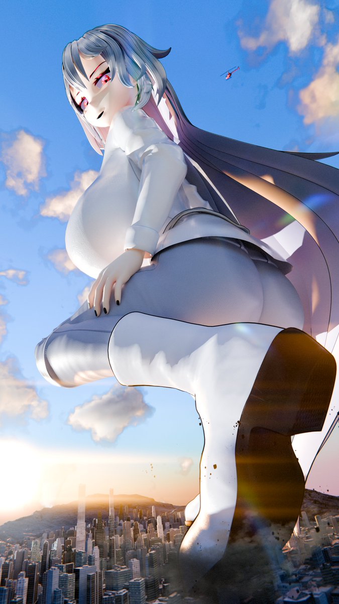 napwantcracker's tweet photo. A render I did for my friend @Macromancer711 a while ago. It's his OC Jill going for a stroll in a nice city during a pretty sunset :> https://t.co/gdhA1AazzJ