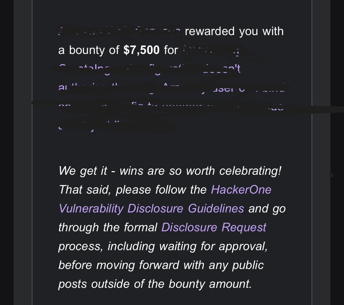 Knaughtydog04's tweet photo. I was rewarded a total of $20K from HackerOne, including these two bounties. https://t.co/6RfdL66ghh