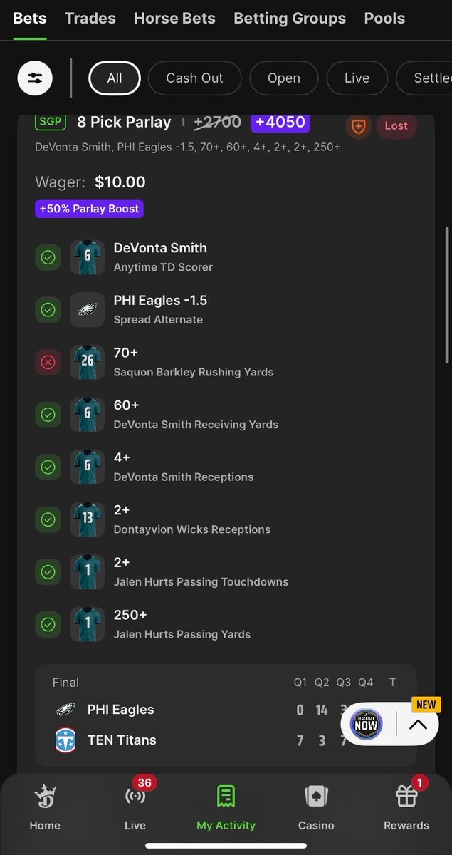 Dri_Banga215's tweet photo. @DKSports Saquon Barkley Missed the ENTIRE First Half. Came Back and Left the 2nd Half Injured As Well! #Void !! https://t.co/Jynb1l91Aa