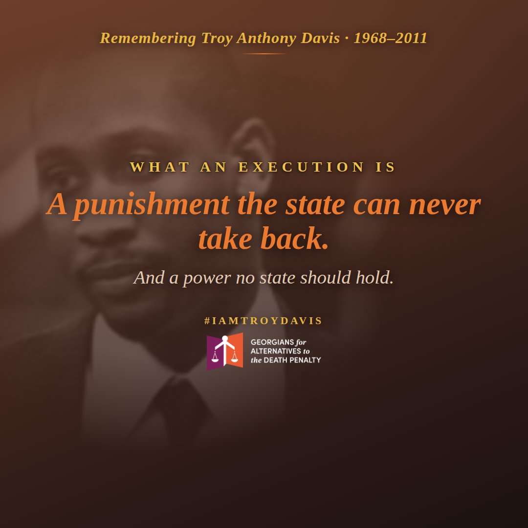 GFADP's tweet photo. An execution ends a life. It doesn't necessarily end the questions. Fifteen years ago, on September 21, 2011, Georgia executed. https://t.co/P18QOUCPT2 #TroyDavis #deathpenalty https://t.co/ESNfi7dzgL