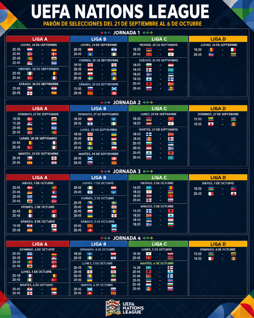 mirondo9's tweet photo. ♥️ PARA GUARDAR.
⚠️ Las grandes ligas no vuelven hasta el 9 de octubre.
🗓️ Calendario de partidos de la Nations League para estas dos próximas semanas https://t.co/ozlX0FiIMJ