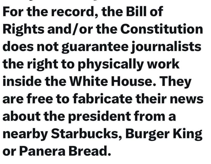 RYboating's tweet photo. They still have their 1st Amendment rights! 😉
It is a privilege to work at the WH! 
They abused their privileges. 

No one at CNN, MSNOW or Politico is a true journalist anyway! https://t.co/S82mW0DB1g