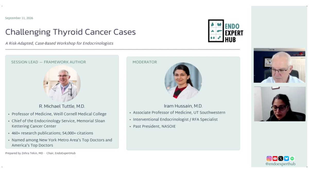 EndoExpertHub's tweet photo. 🌟 Our Thyroid Cancer live webinar with R. Michael Tuttle, MD, and Iram Hussain, MD is now available to watch on YouTube!

⮕ Watch the full session: https://t.co/TjBqUsEyrI

#ThyroidCancer #EndoExpertHub #Endocrinology #EndocrineOncology #Oncology #MedEd https://t.co/wwfFKS7Imn