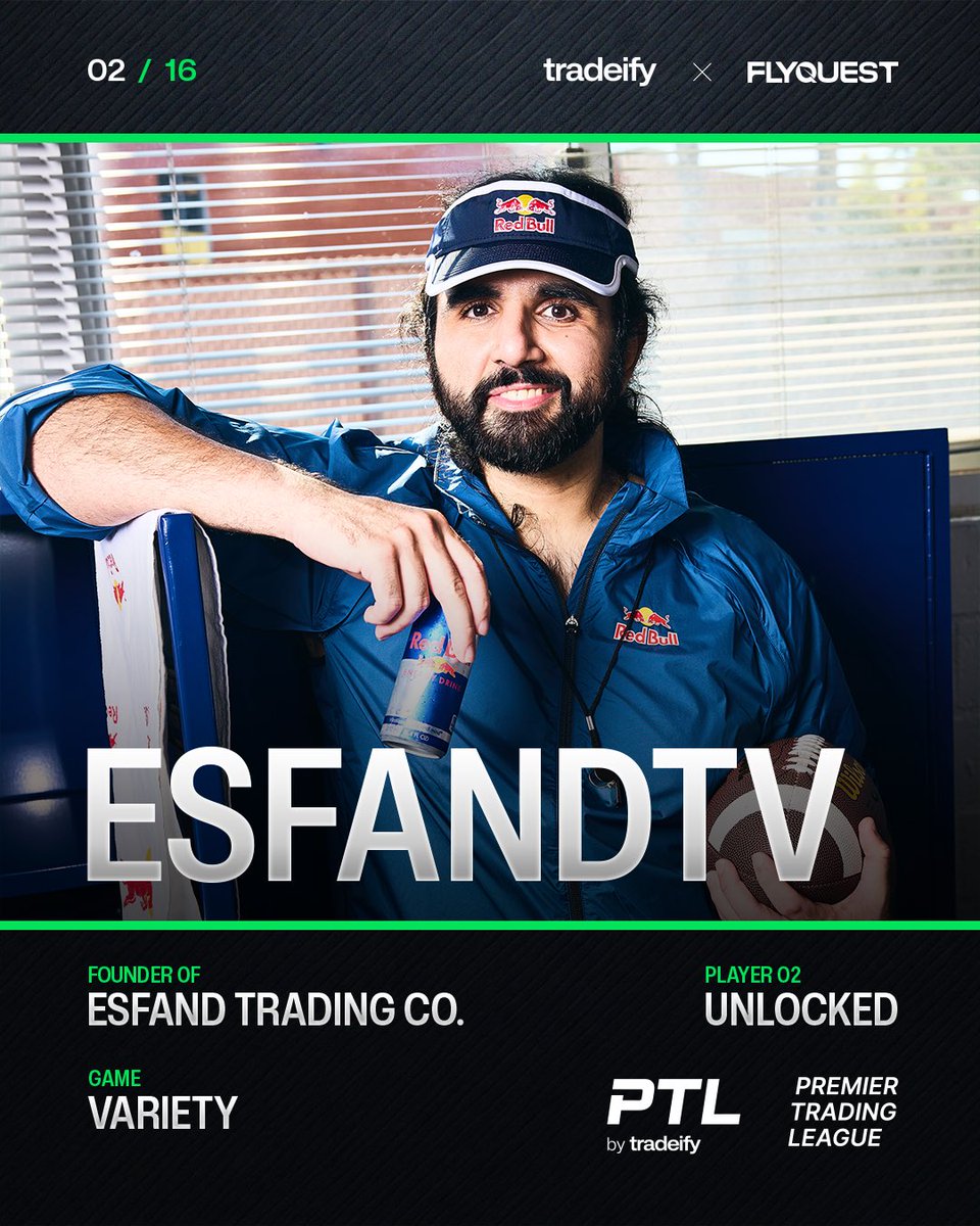 Tradeify's tweet photo. Another CEO just clocked in!

@EsfandTV joins PTL-C. Professional chaos generator, full time vibes curator, and now a Trading League CEO with @TylerG_Capital as his CFO

He's built an empire on vibes. Let's see if that translates to P&amp;L.

Join free now before tonight 👇🏻 https://t.co/BuHIf5mjHn
