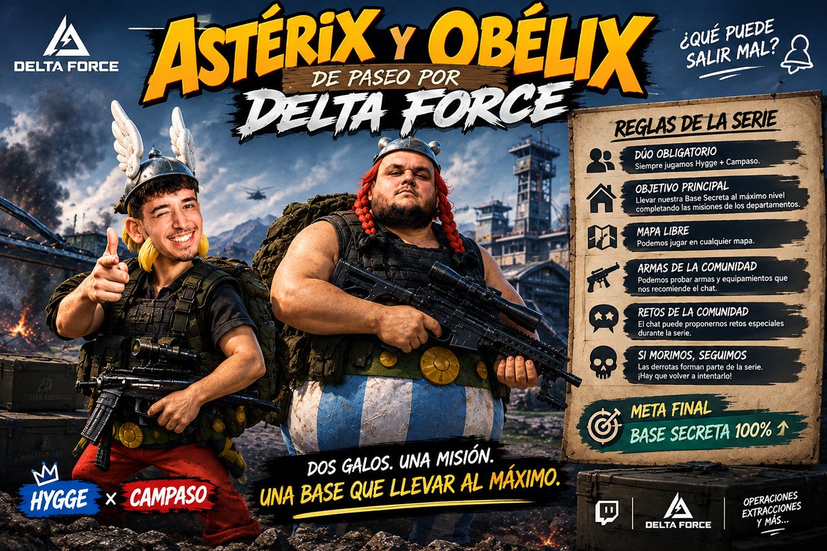 HyggeKD's tweet photo. Chic@s me alegra anunciaros que mi colega @Campaso_  y yo vamos a hacer una serie en delta force de duos, aqui teneis toda la informacion y mañana en streaming explicaremos mas a fondo de como ira el tema, tambien subiremos las partidas graciosas y buenas al canal de youtube!!!! https://t.co/C4EVYe9W2c