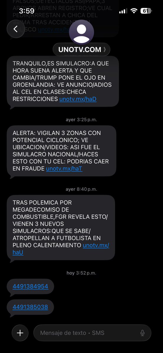 Henkiu_'s tweet photo. Hackearon a los de UNOTV? O porque me
Llegan esos dos últimos mensajes con números? https://t.co/dUtULTubyu