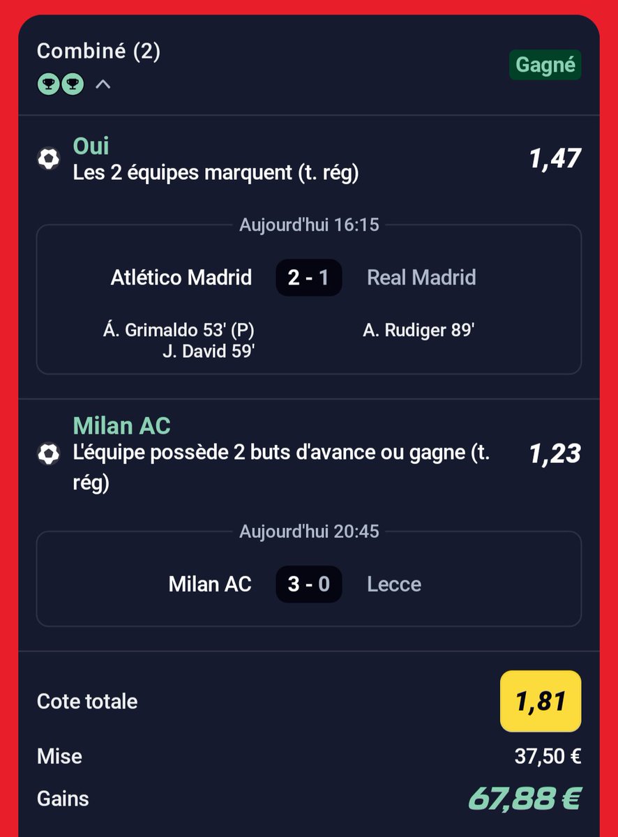 BetClem_'s tweet photo. ON ENCAISSE EN FOOTBALL ⚽✅✅ 

COMBINÉ DU JOUR ☘️✅
📊 @1.81 (1.5%)✅

COMBINÉ FUN 🔥✅
📊 @2.41 (0.9%)✅

BOOST W ✅
BETCLIC ❌

Dommage pour Dembélé les TC 1/7...
🏦+2.62% BK ✅ sur la journée, on fini bien avant la trêve ! (Qui sera passionnante bien-sûr)

❤️ Si tu soutiens https://t.co/oXp15isHfO