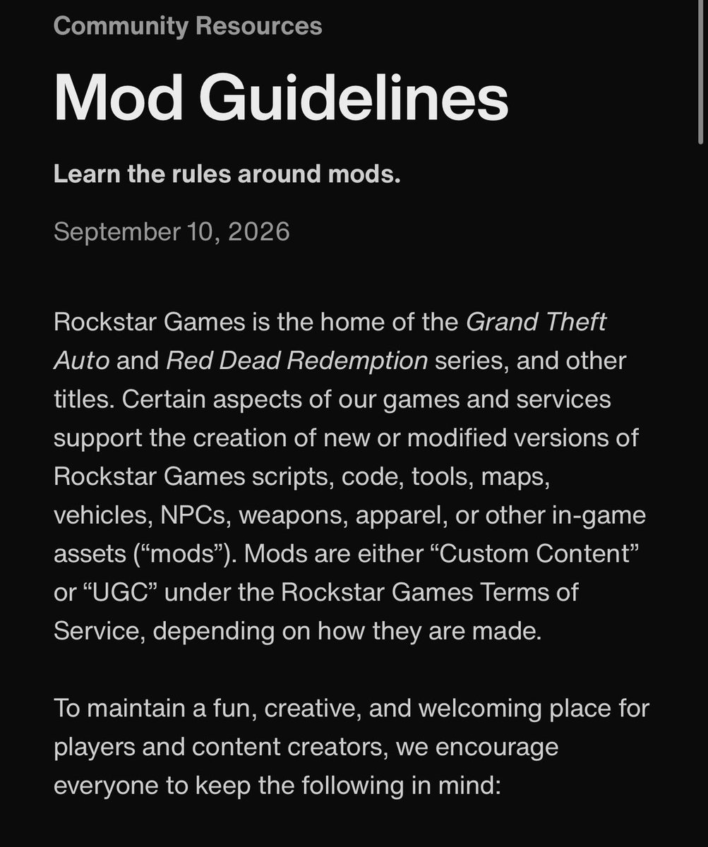 videotech's tweet photo. Rockstar has made a new policy page for game modding. 

https://t.co/a3yxX4KQoC https://t.co/xPHx0zohyx