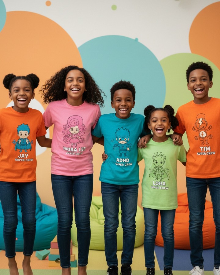 michel_milady's tweet photo. When the whole crew shows up in the fit: 5 kids, 5 different ADHD Super Crew characters, one amazing squad. Make your crew’s style uniquely yours. https://t.co/CiASSDKfMo