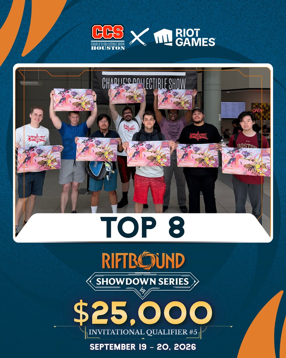 CCS_Atlanta's tweet photo. Congratulations to our Top 4 and Top 8 players!! 🔥

4 different decks made it into the Top 4, and now we get to see which deck takes it all!! 🏆

Not here? Watch live:
Twitch: https://t.co/ihZyiCGOut
YouTube: https://t.co/EHBnerieIw

📍 @CCS_Houston 
#Riftbound #RiftboundTCG #RiftboundCommunity #RiftboundTournament
