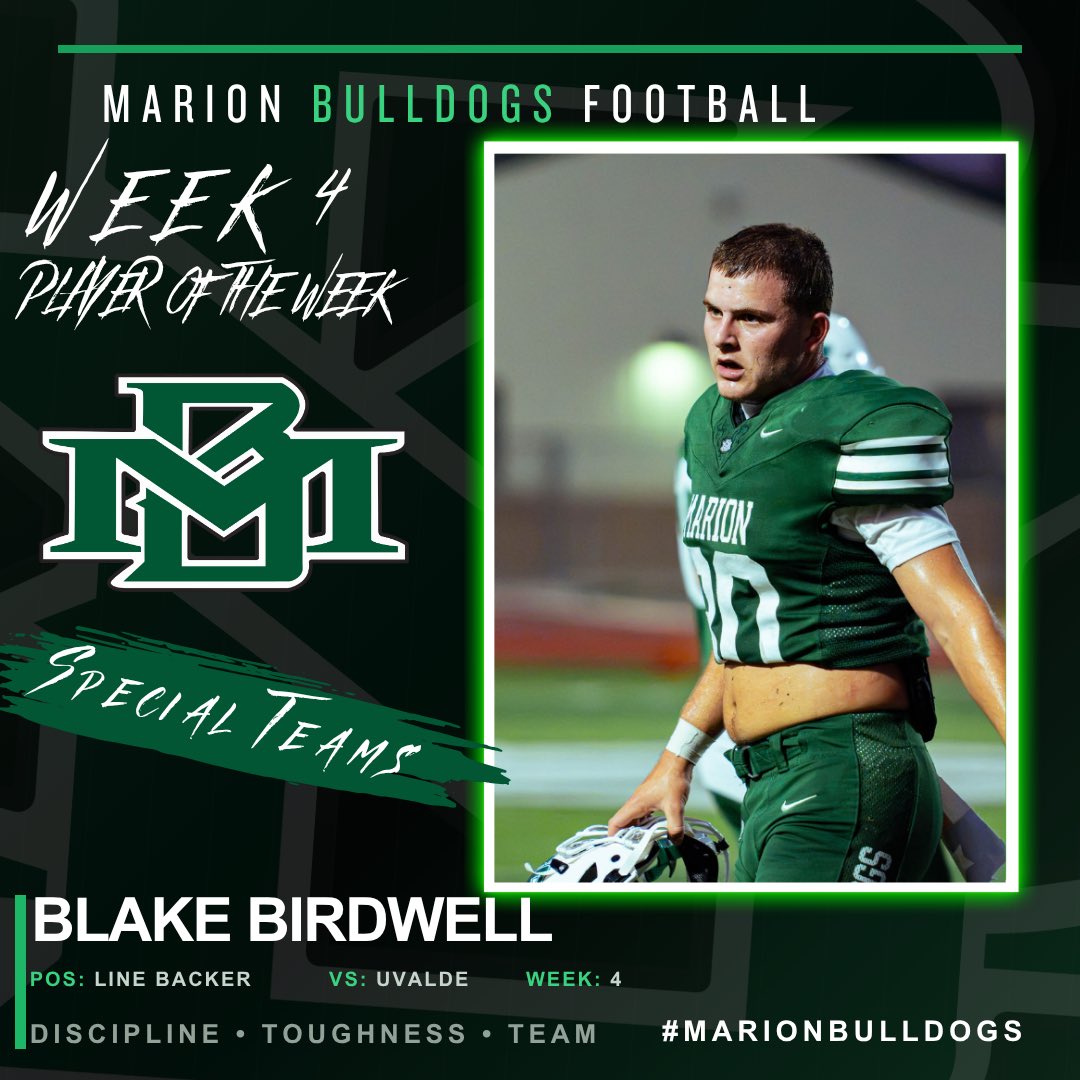 MarionTx_FB's tweet photo. Special players make special plays!! Congrats on consistency in execution for the week!!
#3rdPhaseSpecialPhase
#TheBULLdogWay https://t.co/ZgEn7WID7Y