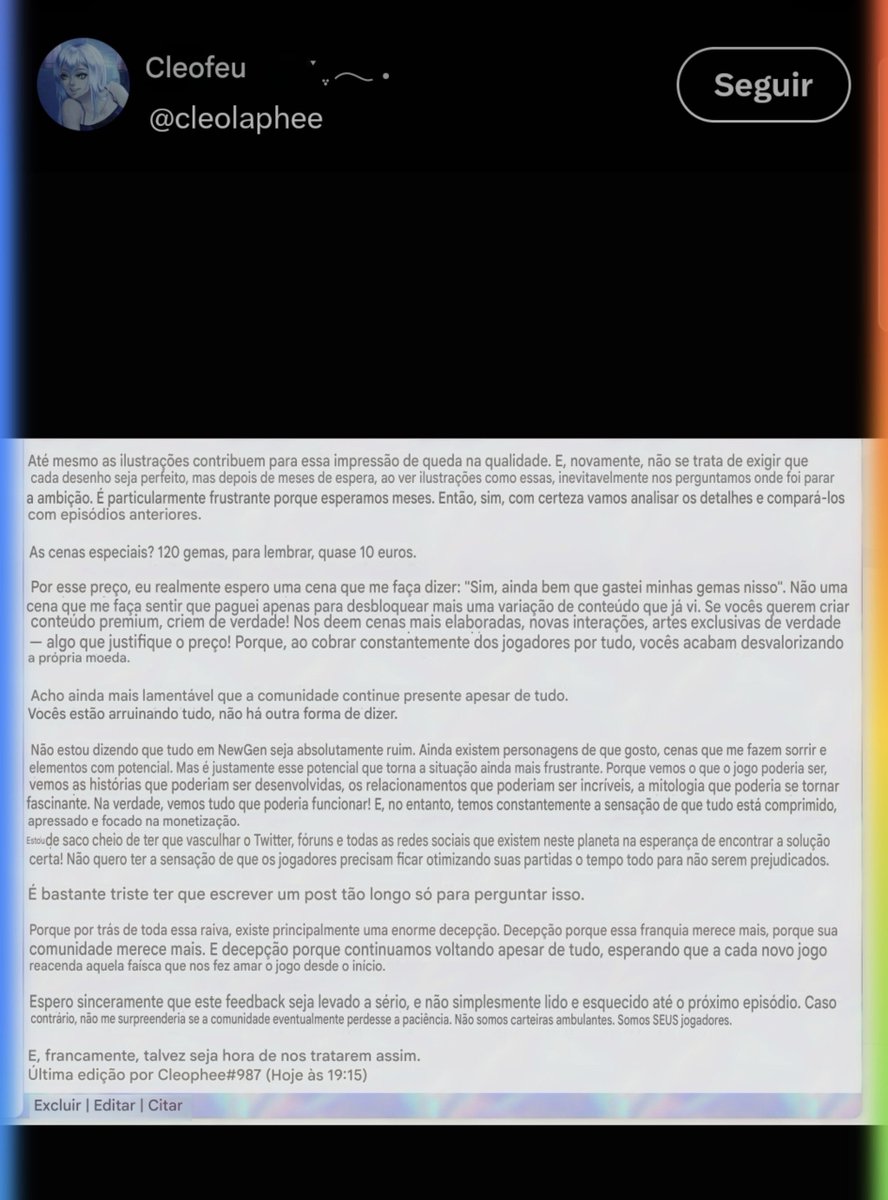 loveforlys's tweet photo. nossa colega francesa que fez um textão descascando a 🐝 e realçando como essa empresa não nos vê como jogadores e sim como uma carteira!!!! essa prin canetou aqui mds https://t.co/pAN9RNg8wp