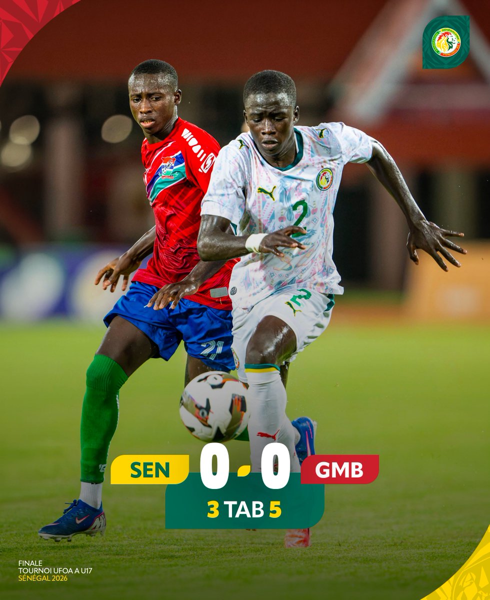 GaindeYi's tweet photo. 🔚 Le Sénégal s’incline aux tirs au but face à la Gambie en finale du Tournoi UFOA-A U17 2026. https://t.co/5oCWNzqith