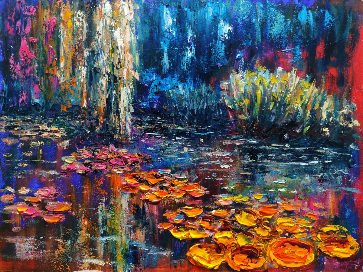 kznsq's tweet photo. "Monet's Pond" - my oil painting https://t.co/X0xXQZJ8a7