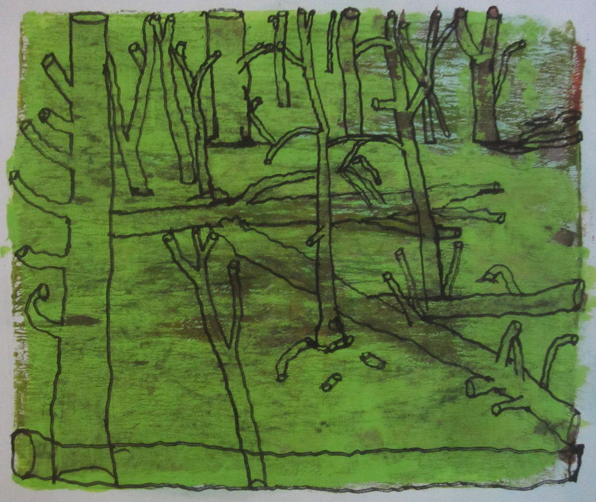 hobothumb's tweet photo. another drawing of the woods hereabouts done with acrylic and marker on paper, 17x14" https://t.co/UkoQY5lzRs
