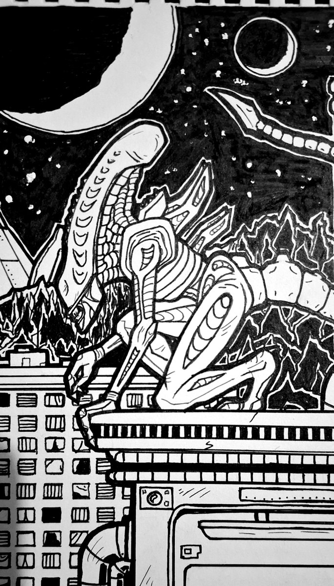 shauntm's tweet photo. The Xenomorph waits.
My completed artwork, pencil then inked on A4 mixed media paper.
"Building Better Worlds"
#Alien #Predator #Xenomorph #comicbookart #AlienRomulus https://t.co/eZSRqJUQy9