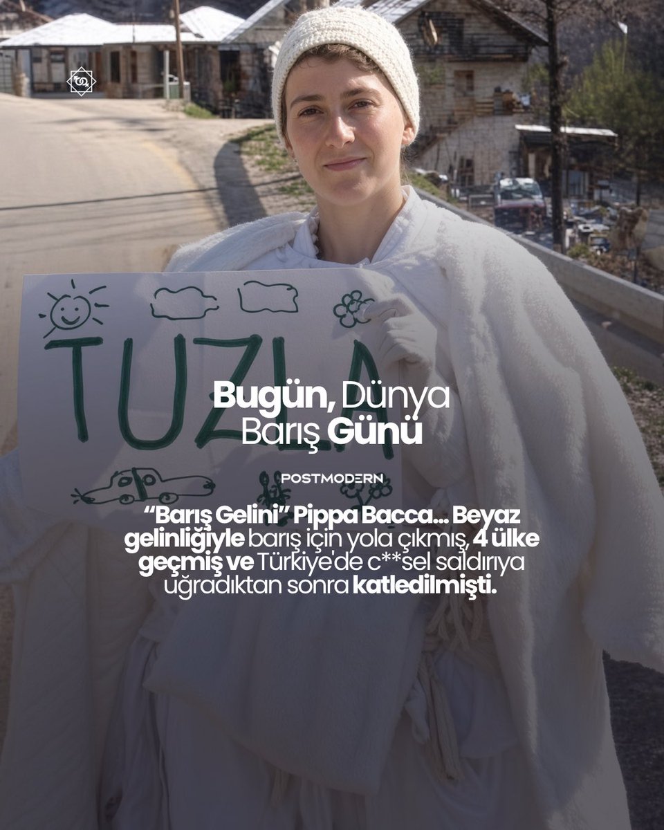 postmodeernz's tweet photo. BUGÜN, DÜNYA BARIŞ GÜNÜ — “Barış Gelini” Pippa Bacca’yı unutmadık... Beyaz gelinliğiyle barış için yola çıkmış, 4 ülke geçmiş ve Türkiye'de c**sel saldırıya uğradıktan sonra katledilmişti…

#PippaBacca https://t.co/Nw1ERkIHnd